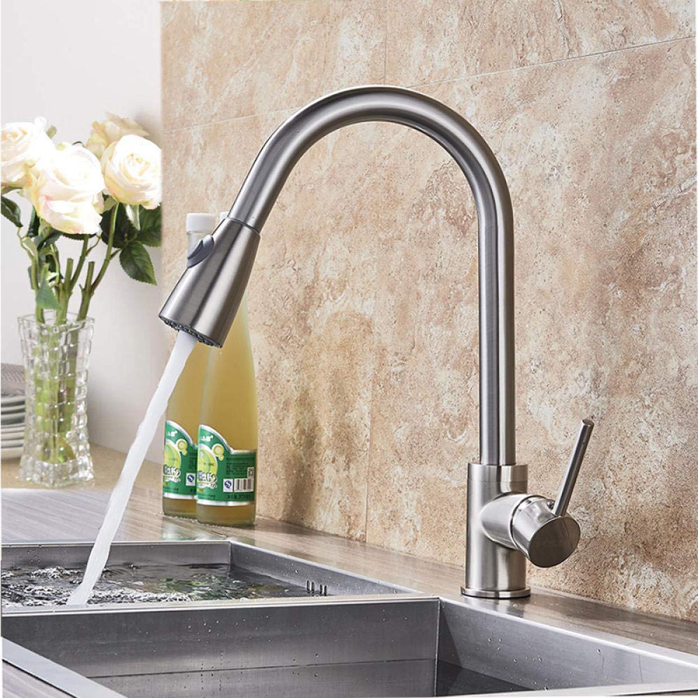 Brushed Nickel Single Lever Pull Out Kitchen Faucet with Dual Sprayer and Shower Head - Modern Kitchen Sink Mixer Tap for Cooking, Washing Dishes and Food Prep