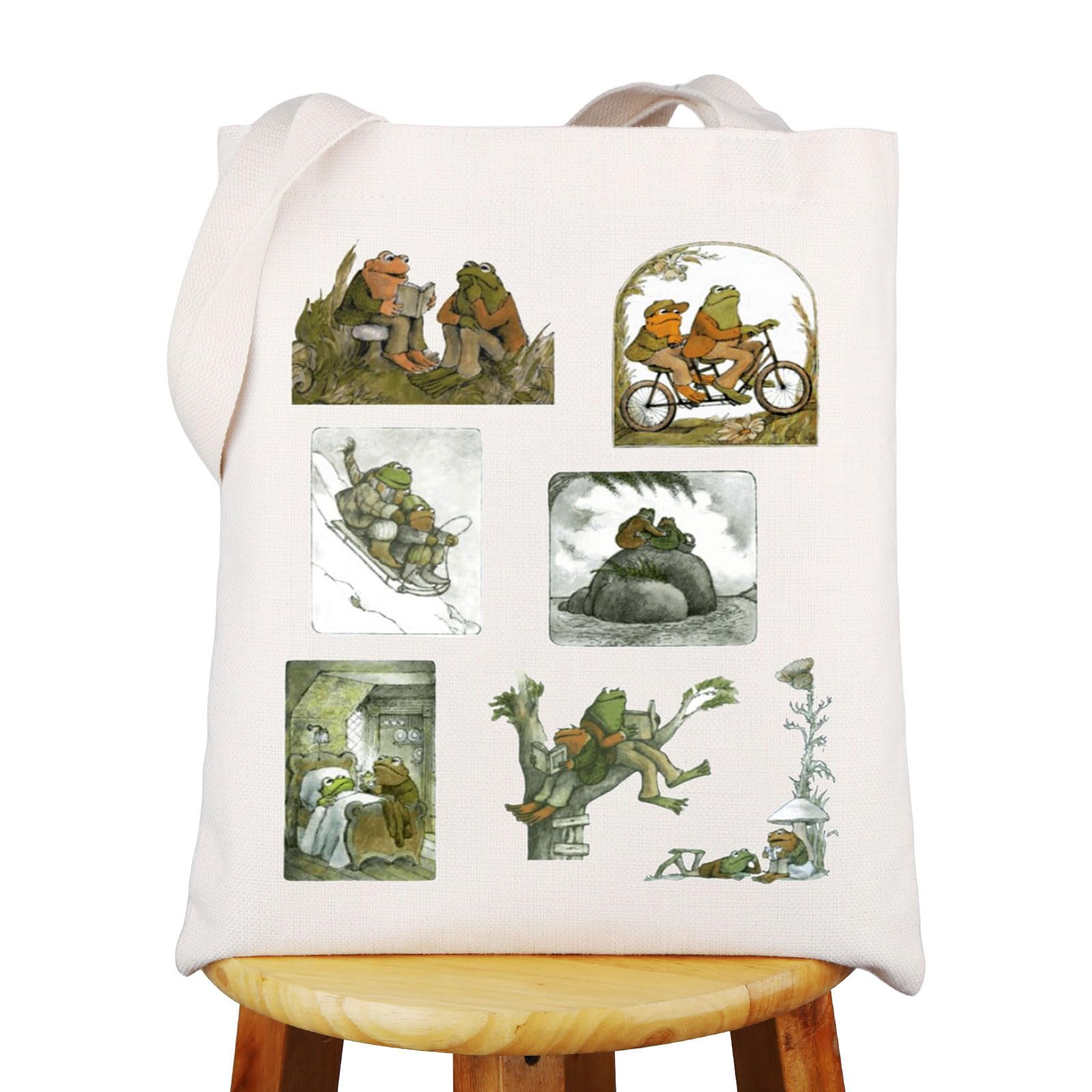 Cottagecore Frog Tote Bag - Aesthetic Frog Lover Gift, Sketch Print Grocery Bag for Storybook Fans | Perfect for Farmers Market, Picnics & Book Lovers