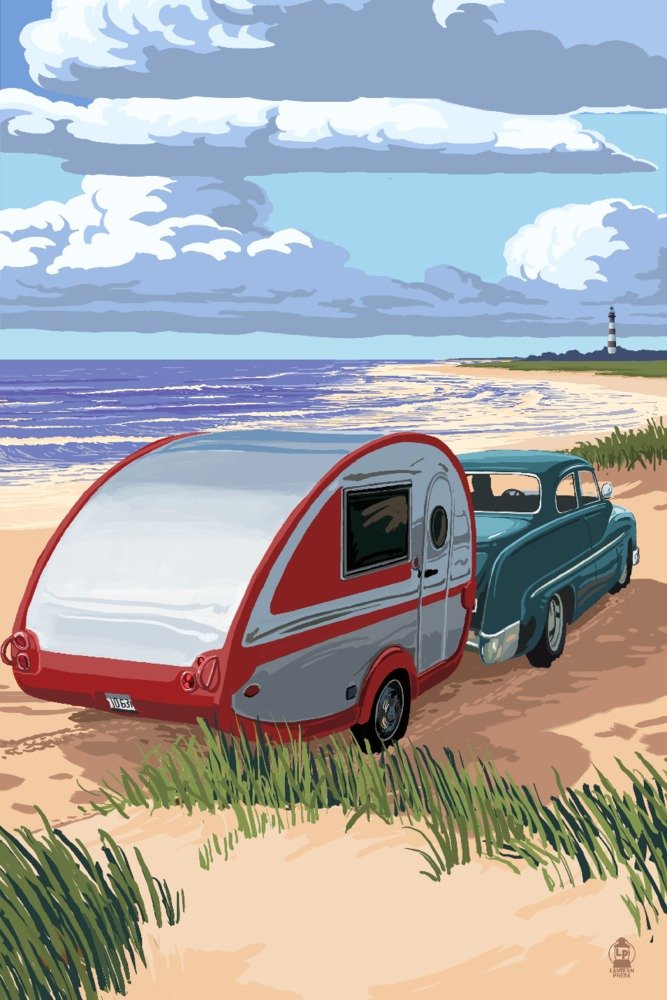 Vintage Retro Camper on Beach Wall Art - 12x18 Inch Gallery Quality Metal Print, Aluminum Decor for Home, Office & Cabin Decor - Perfect for Coastal, RV & Travel Enthusiasts