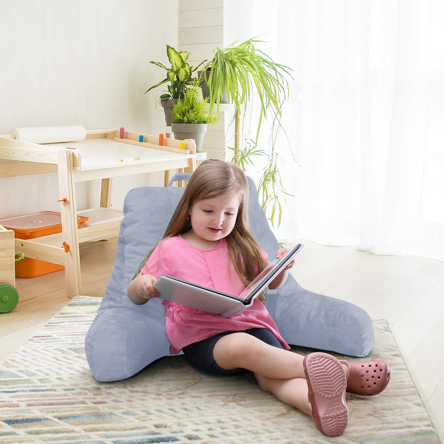 Nestl Kids Reading Pillow - Memory Foam Back Support Pillow for Bed, Chair & Floor - Small Bed Rest Pillow with Pockets - Perfect for Reading, Watching TV & Relaxing (Ice Blue)