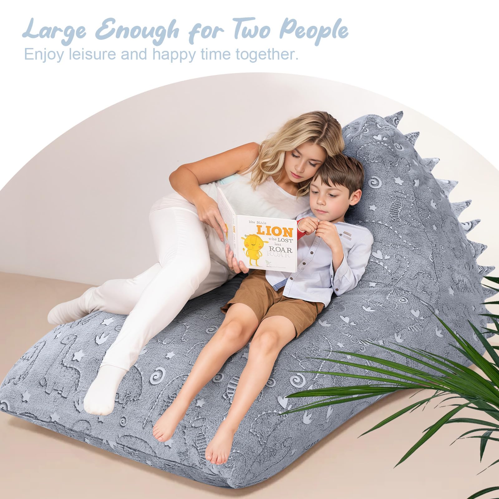 COMAX Dinosaur Bean Bag Chair for Kids 8-12 - Large Plush Beanbag Chair with Filler, Soft Toddler Lounge Chair for Boys & Girls - Glow in The Dark Dinosaur Floor Seating for Bedroom, Playroom & Game Room