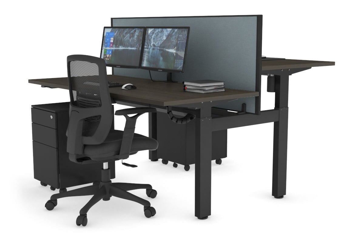 Adjustable Height 2-Person H Bench Workstation - Black Frame [1600L x 700W] - Perfect for Office, Workshop & Collaborative Workspaces