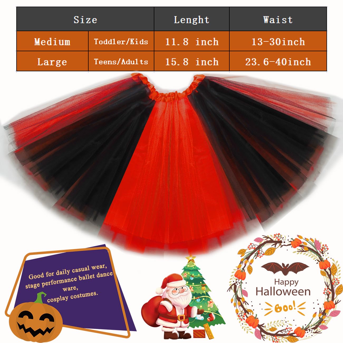 Red and Black Tulle Tutu Skirt for Girls, Women & Adults - Halloween Witch Costume Party Dress | Perfect for Halloween, Cosplay, Dance Performances & Themed Parties