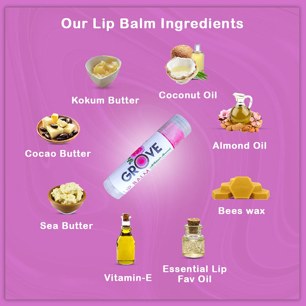 Grove Unisex Wild Rose & Coconut Flavored Lip Balm - Hydrating Lip Care with Shea Butter, Coconut Oil & Vitamin E - Moisturizing Lip Butter for Dry, Chapped Lips - 6g Stick (Perfect for Outdoor Activities, Daily Use & Gift Giving)
