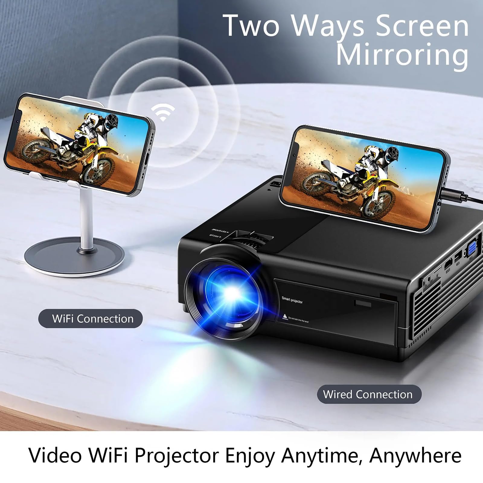 NQYZZFD Smart WiFi & Bluetooth 5G Projector - Native 4K Home Theater Movie Projector, Portable Outdoor Projector with USB/VGA/HDMI/Phone Compatibility - Perfect for Movie Nights, Gaming & Outdoor Entertainment (Black)