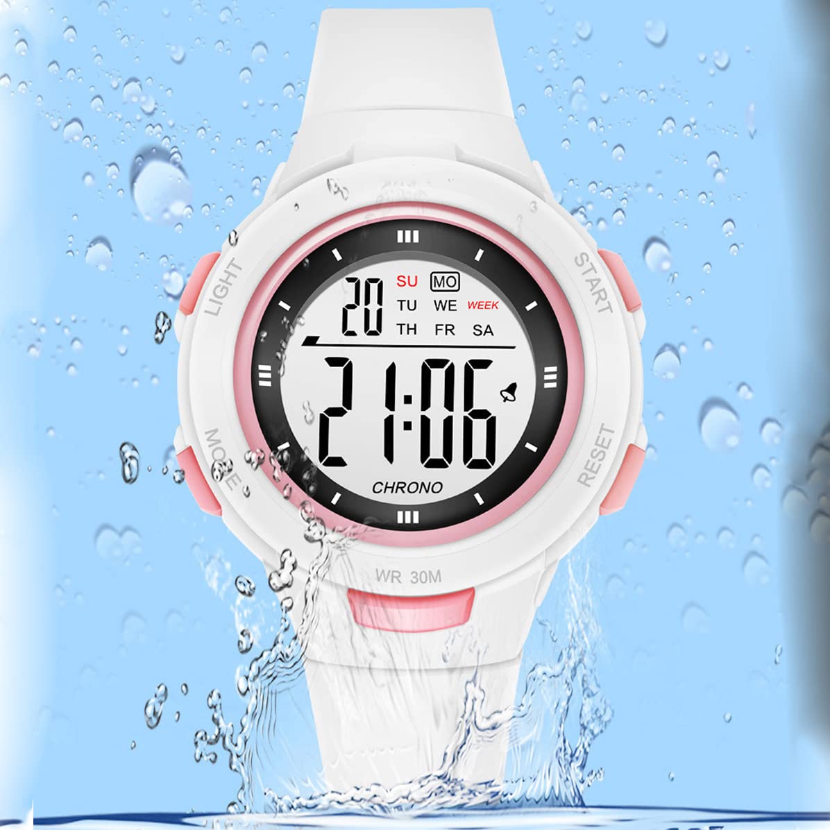 Fashion LED Digital Watch for Women - Waterproof Sport Watch with Alarm, 5Bar Silicone Strap - Perfect for Outdoor Activities, Running & Gym Workouts