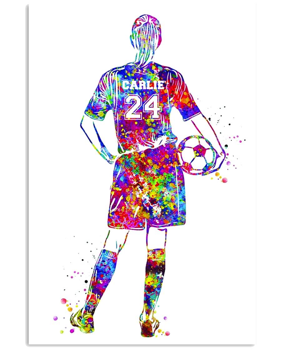 Kendy Personalized Soccer Player Watercolor Painting - Custom Sports Wall Art Decor for Living Room, Bedroom, Kids Room - Canvas & Poster Set (Multi 1) - Perfect for Soccer Fans, Gift Ideas & Home Decoration