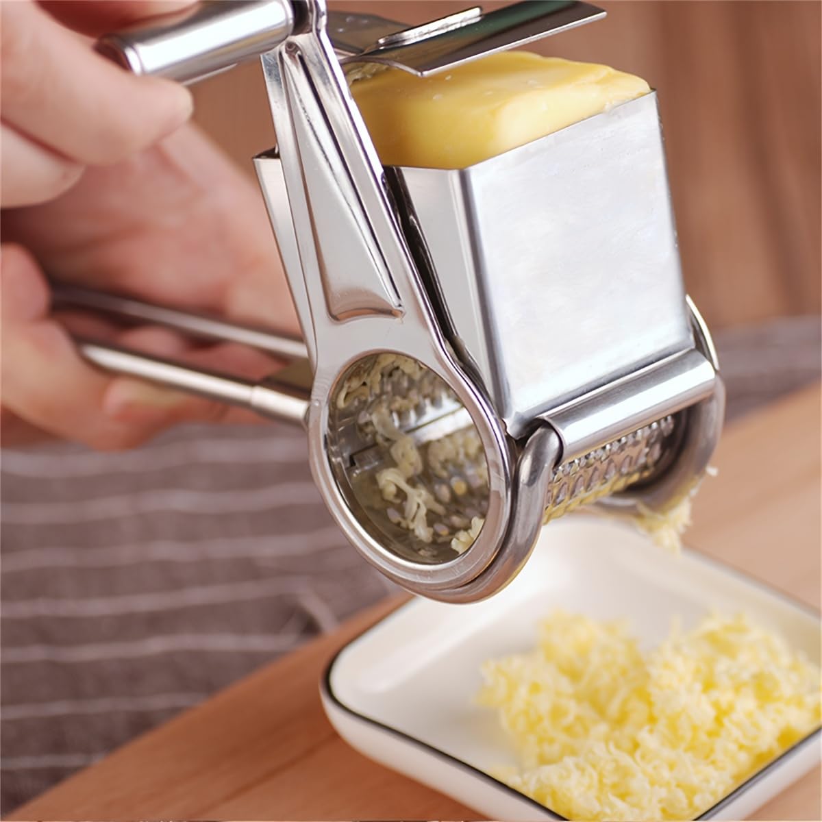 Premium Stainless Steel Rotary Cheese Grater - Hand Crank Kitchen Tool for Shredding Hard Cheese, Chocolate, Vegetables & Nuts | Perfect for Pizza Topping, Baking & Meal Prep