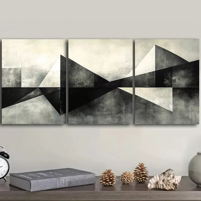 3-Piece Geometric Shapes Abstract Wall Art Set - Framed Canvas 50x70cm (20x28in) - High Quality Print - 100% Australian Made - Ready to Hang - Perfect for Living Room, Bedroom & Office Decor