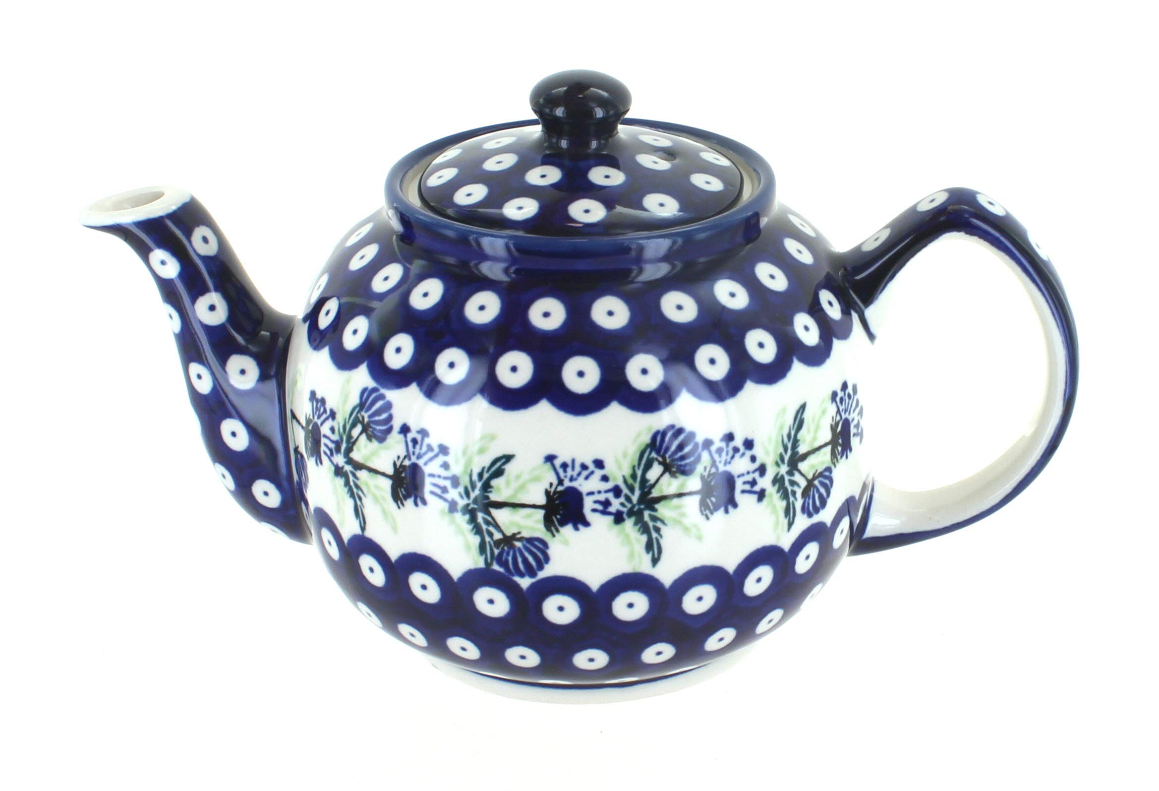 Blue Rose Polish Pottery Sweet Annie Medium Teapot - Handcrafted Ceramic Teapot with Floral Design - Perfect for Afternoon Tea, Gifts & Home Decor