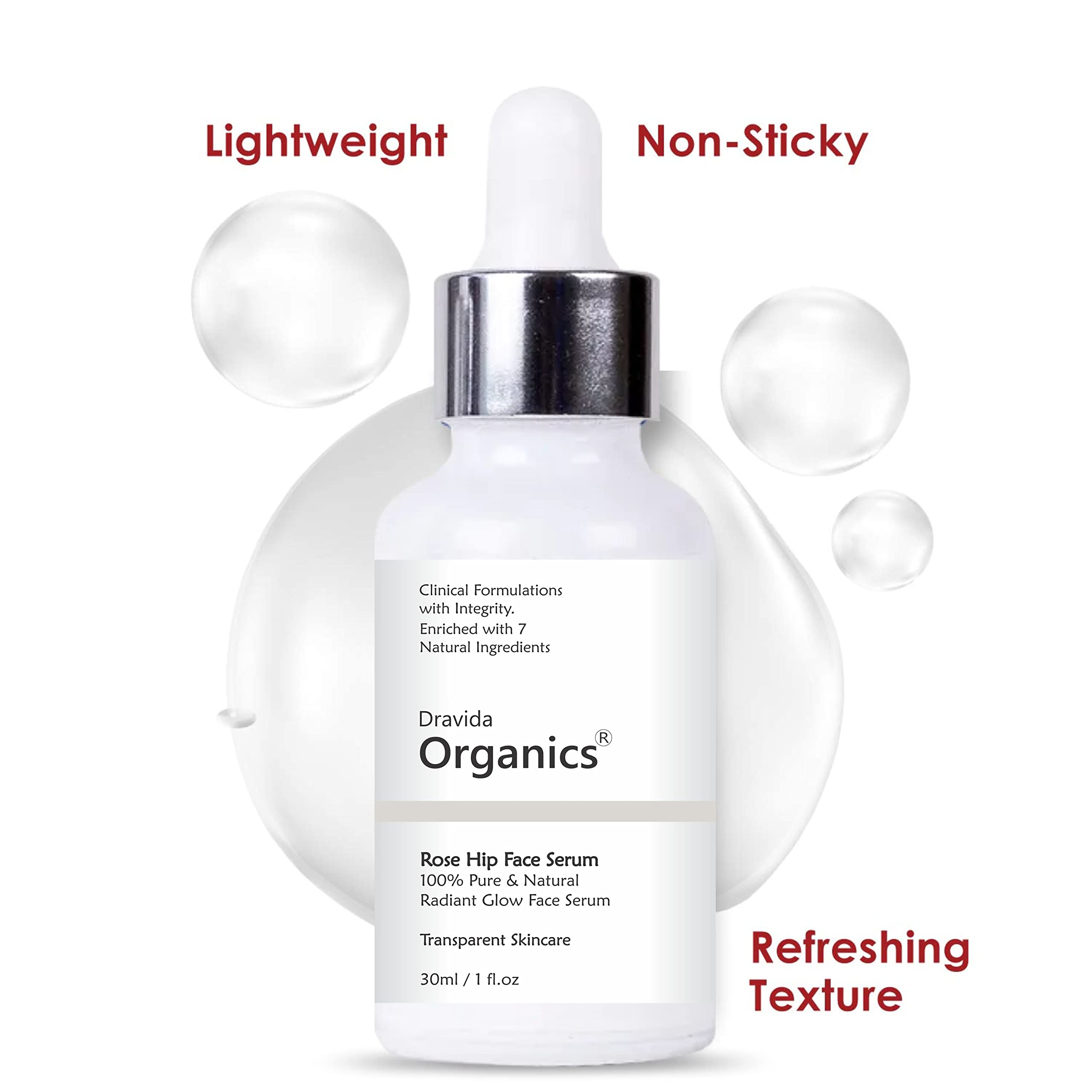 Dravida Organics Rose Hip Radiant Glow Face Serum - 30ml | Organic Anti-Aging Facial Serum with Vitamin C | Hydrates & Brightens Skin for Daily Skincare Routine