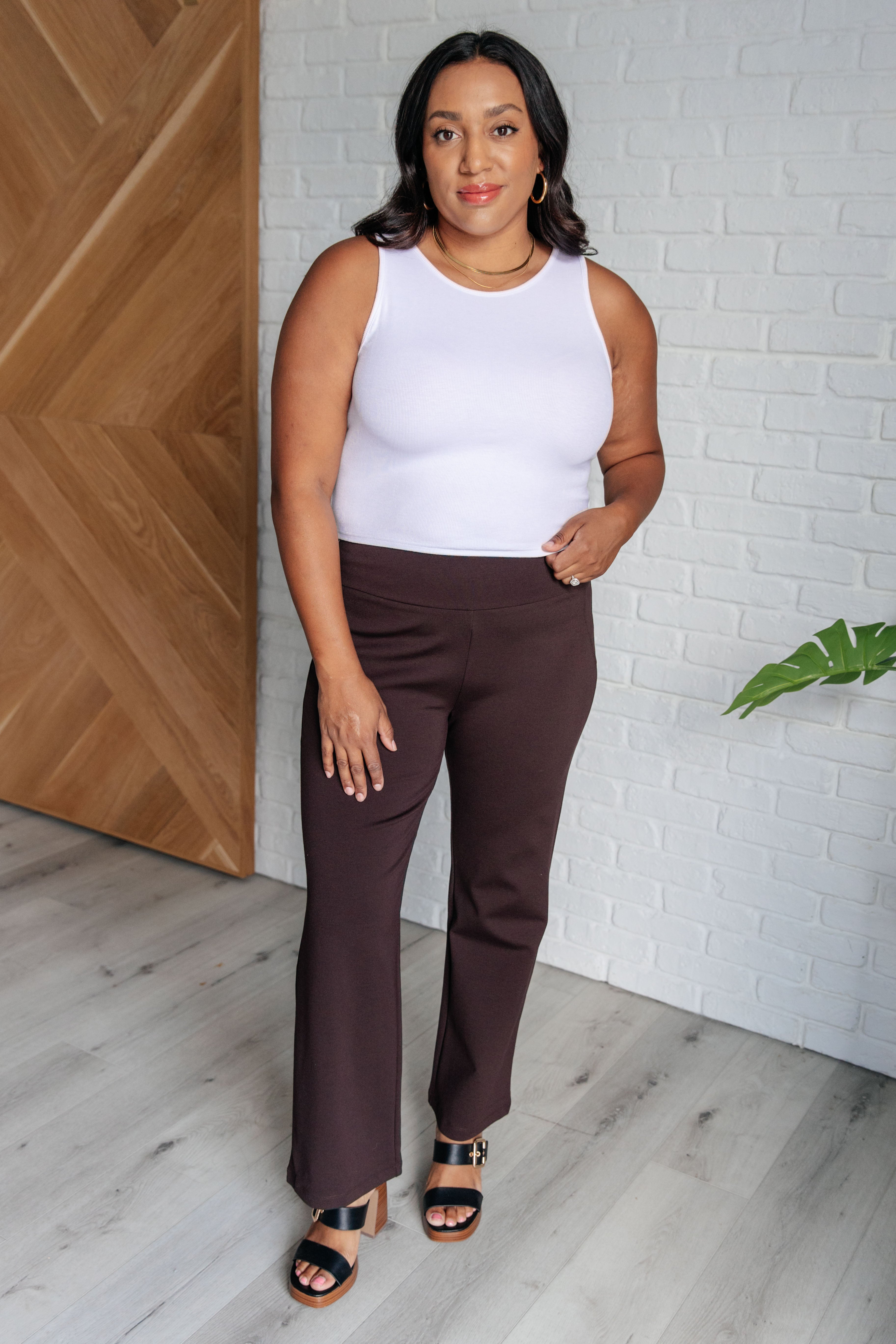 Magic Straight Leg Pants for Women - Chocolate Brown High Waist Trousers | Office Wear, Business Casual & Everyday Comfort