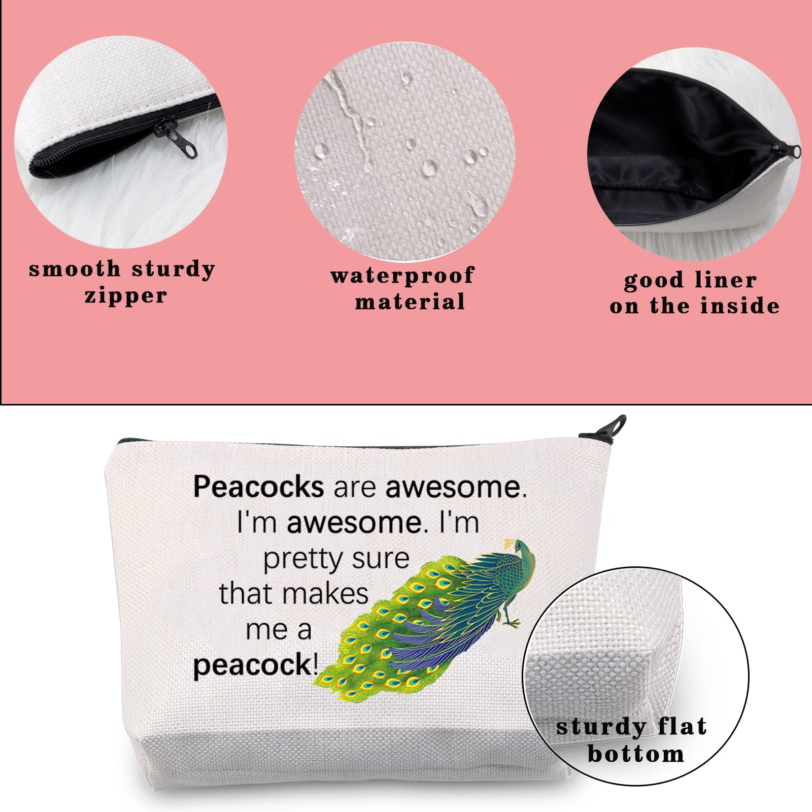JINUP Peacock Print Cosmetic Bag - Waterproof Makeup Brush Pouch with Zipper for Travel & Storage | Perfect Gift for Peacock Lovers | Use for Cosmetics, Toiletries & Accessories Organization