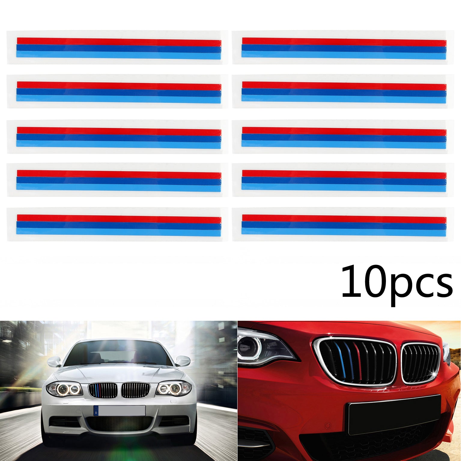 10PCS Front Grille Vinyl Strip Stickers for BMW M3 M5 E46 E60 E90 E92 - Black Car Decals for Customization & Protection (Perfect for Car Enthusiasts & Auto Shows)