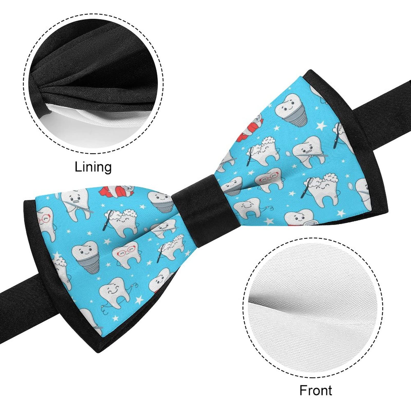 Funny Teeth Bow Tie for Men - Adjustable Pre-Tied Dentist Necktie - Perfect Gift for Dental Professionals & Costume Parties - Office, Halloween & Cosplay Accessory
