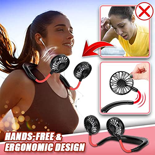 iHip Rechargeable Wearable Neck Fan - 2000mAh USB Portable Personal Cooling Fan for Outdoor, Sports, Office & Travel - Hands-Free Hanging Mini Fan (Black)