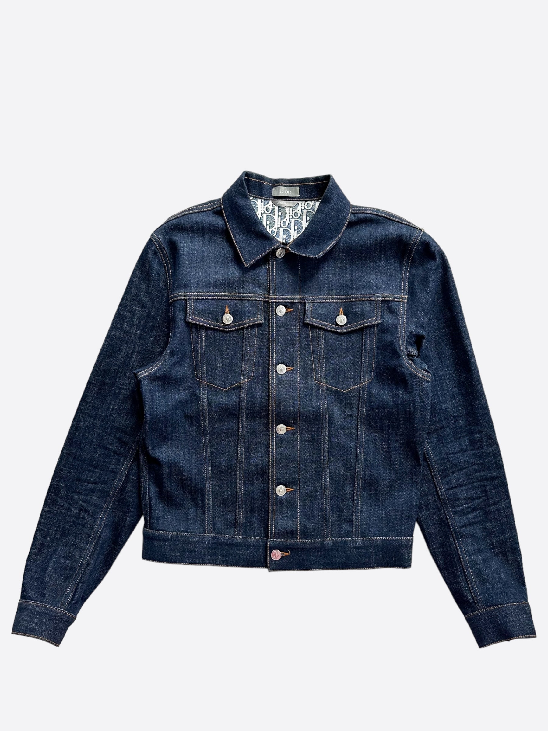 Dior Navy Blue Oblique Raw Denim Jacket for Men - Vintage Denim Jacket with Signature Pattern - Perfect for Casual Outfits, Streetwear & Fashion Events