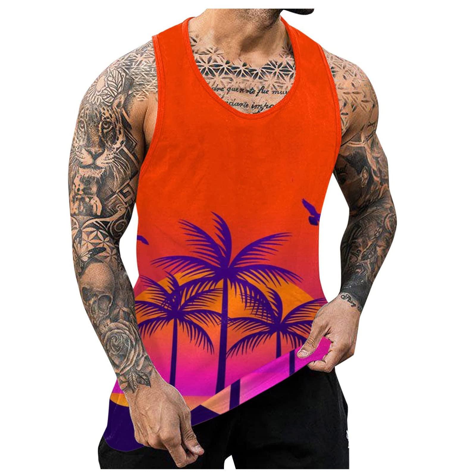 Men's Sleeveless Crewneck Graphic Tank Tops - Summer Workout & Beach Shirts - Gym, Running, Casual Wear