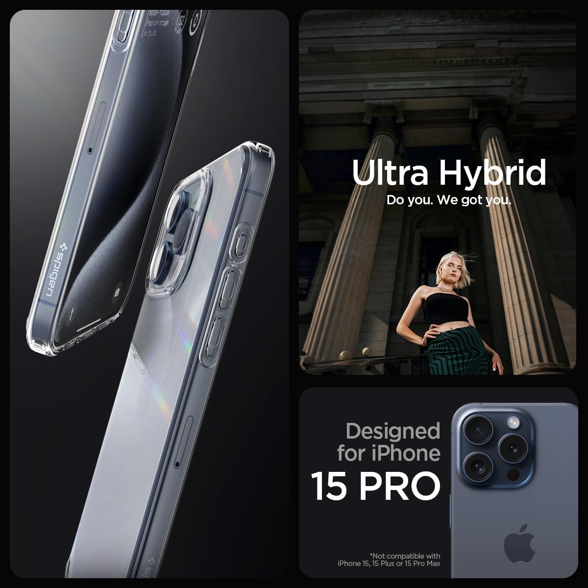Spigen Ultra Hybrid Crystal Clear Case for iPhone 15 Pro - Anti-Yellowing Technology | Slim Protective Cover for Apple iPhone 15 Pro | Perfect for Everyday Use, Work & Travel