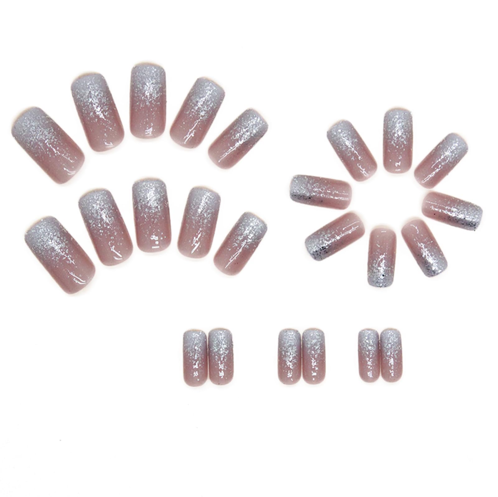 24pcs Medium Square False Nails - Pink Silver Glitter Press on Nails, Full Cover Stick on Nail Tips for Women | Perfect for Parties, Weddings & Daily Nail Art Accessories