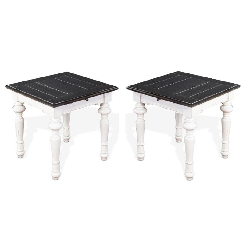 Home Square Carriage House 24 Inch Wood End Table Set of 2 - White & Dark Brown Nightstand for Living Room, Bedroom, or Office