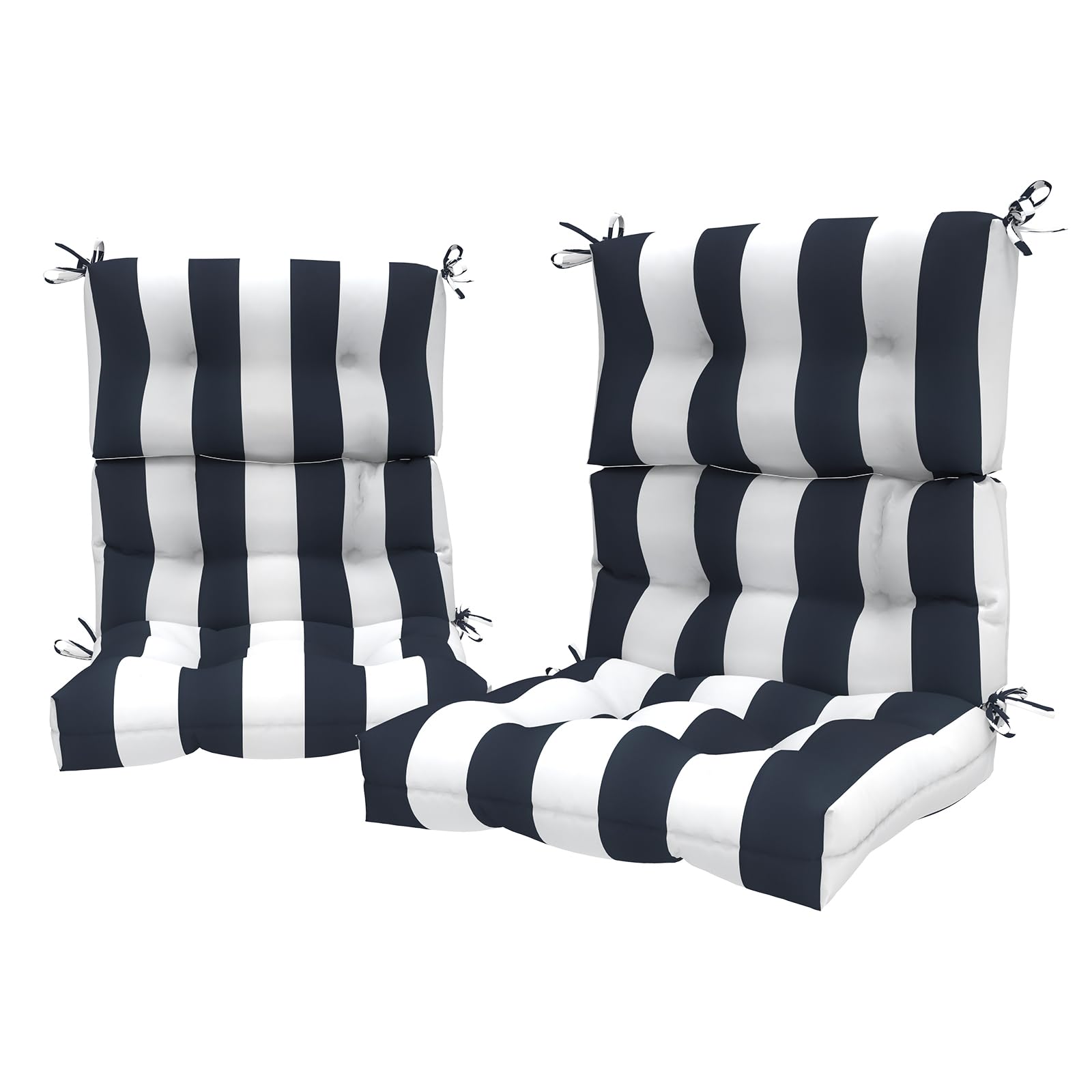 **LVTXIII 2-Pack Outdoor High Back Cushions – Tufted Patio Seat & Back Chair Cushions with Ties, Water-Resistant Replacement Pads for Outdoor Furniture (44”L x 22”W, Set of 2, Cabana Navy) – Perfect for Poolside Lounging, Garden Chairs & Patio Decor**