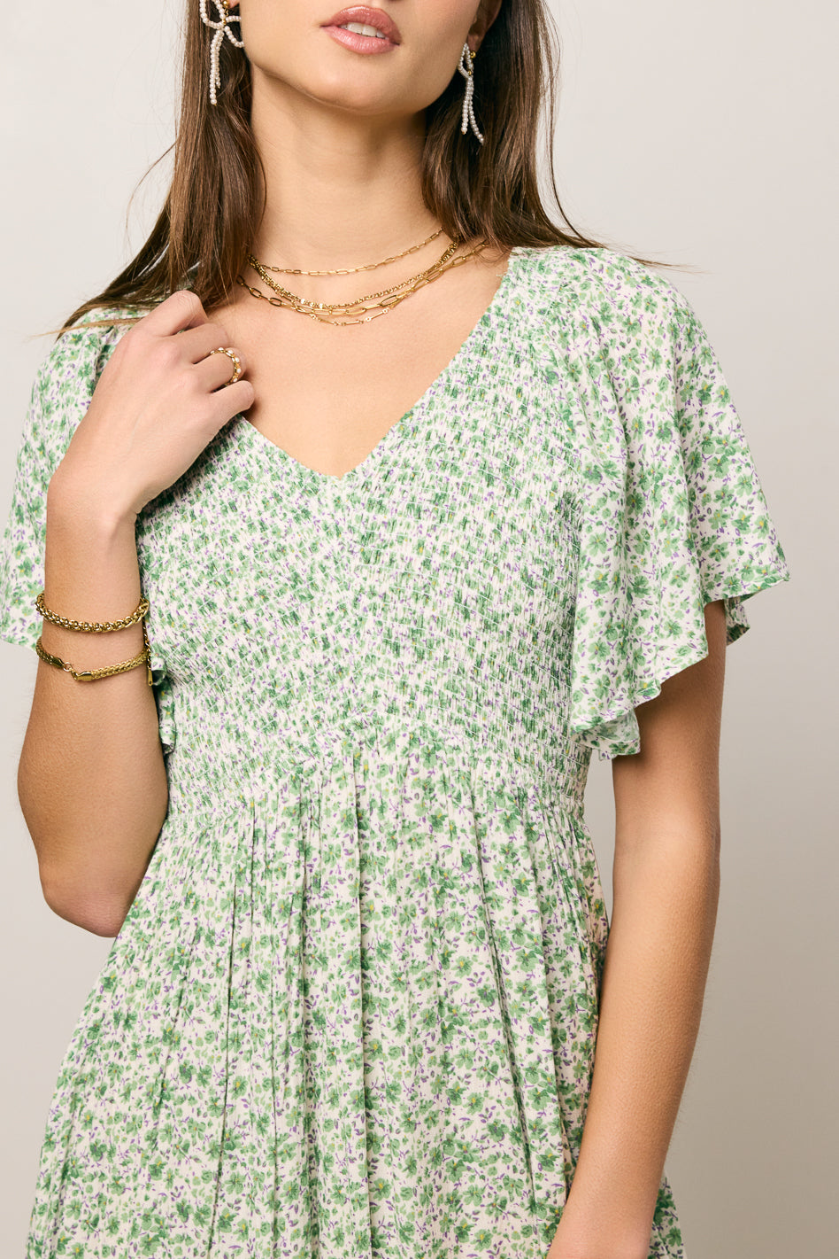 Lily Floral Smocked Midi Dress for Women - Summer Boho Flowy Dress with Puff Sleeves - Perfect for Beach Vacations, Garden Parties & Date Nights