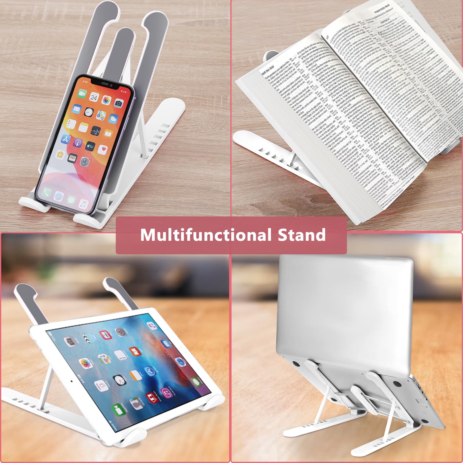 Portable Adjustable Laptop Stand for Desk - Ergonomic Notebook Holder Riser with Stable Mount, Perfect for Home Office, Gaming, and Study (White)