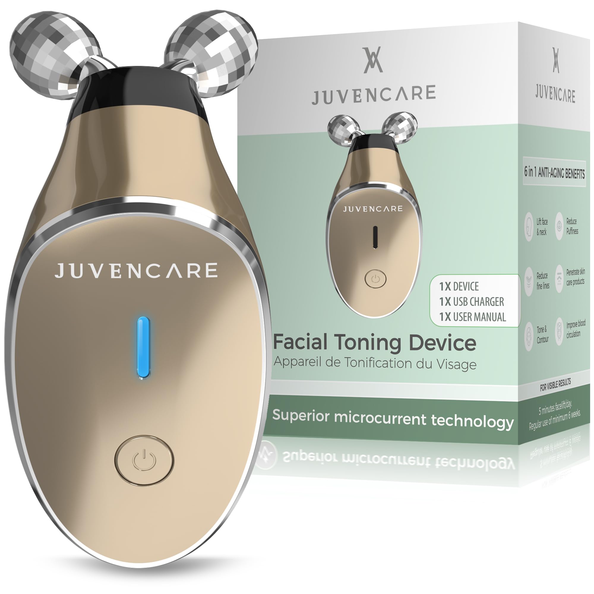 6-in-1 Advanced Microcurrent Facial Device for Anti-Aging & Skin Rejuvenation - Bronze | Boosts Skincare Product Absorption | Perfect for At-Home Spa Treatments & Professional Skin Therapy