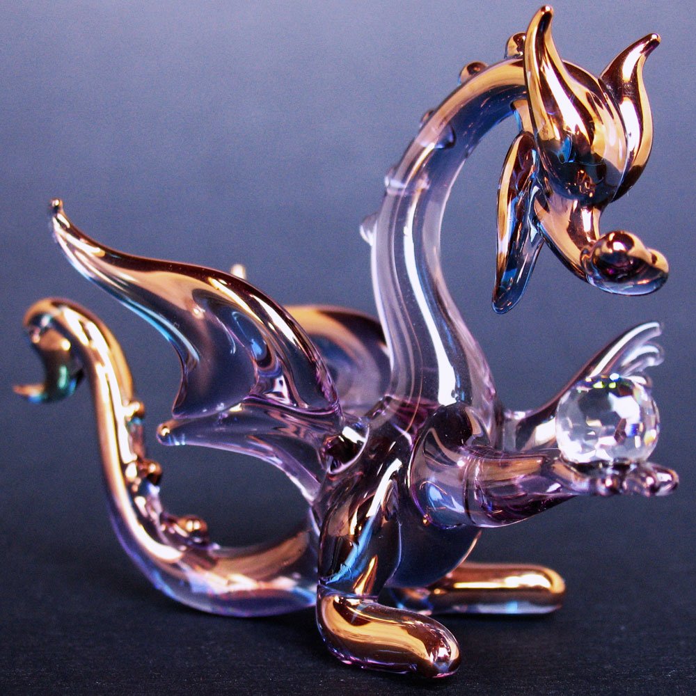 Purple Dragon Figurine - Hand Blown Glass Decor for Home & Gifts