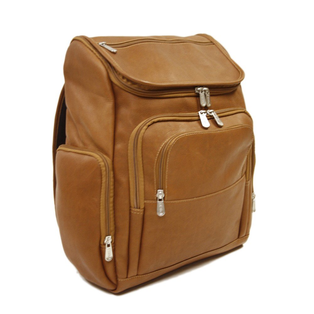 Stylish 14-Inch Multi-Pocket Leather Laptop Backpack for Men & Women - Perfect for Work, Travel & College - Saddle Brown