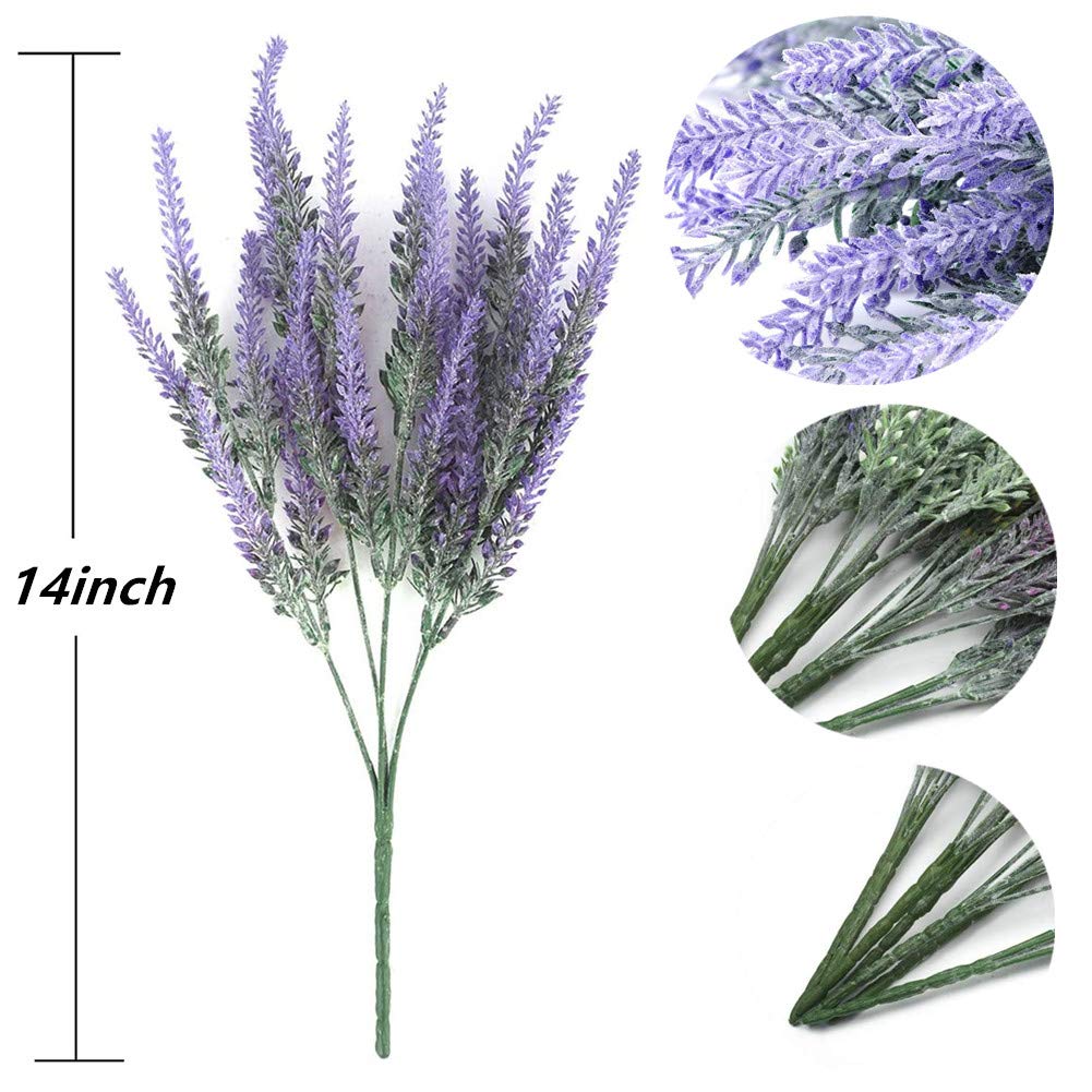 8 Bundles Artificial Lavender Flowers - Flocked Plastic Fake Plants for Wedding Bouquet, Bridal Decor, Home, Kitchen & Office - Indoor & Outdoor Use (Purple, 8pcs) - Perfect for Centerpieces, Table Settings & Party Decorations