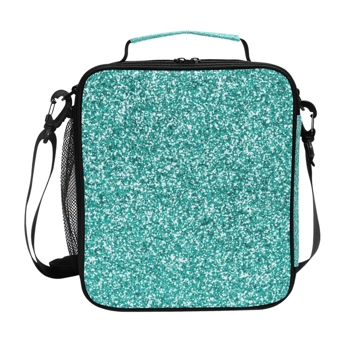 Glittery Teal Insulated Lunch Box - Large Thermal Lunch Bag for Women, Men & Kids - Meal Prep Cooler & Warmer with Adjustable Shoulder Strap - Perfect for School, Work, Picnics & Outdoor Activities