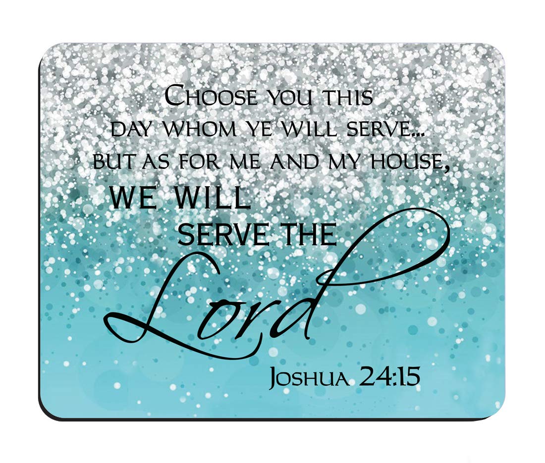 Inspiring Christian Bible Verse Joshua 24:15 Blue Glitter Mouse Pad - Non-Slip Rubber Base for Laptop & Computer - Perfect for Office, Gaming & Faith-Based Workspaces