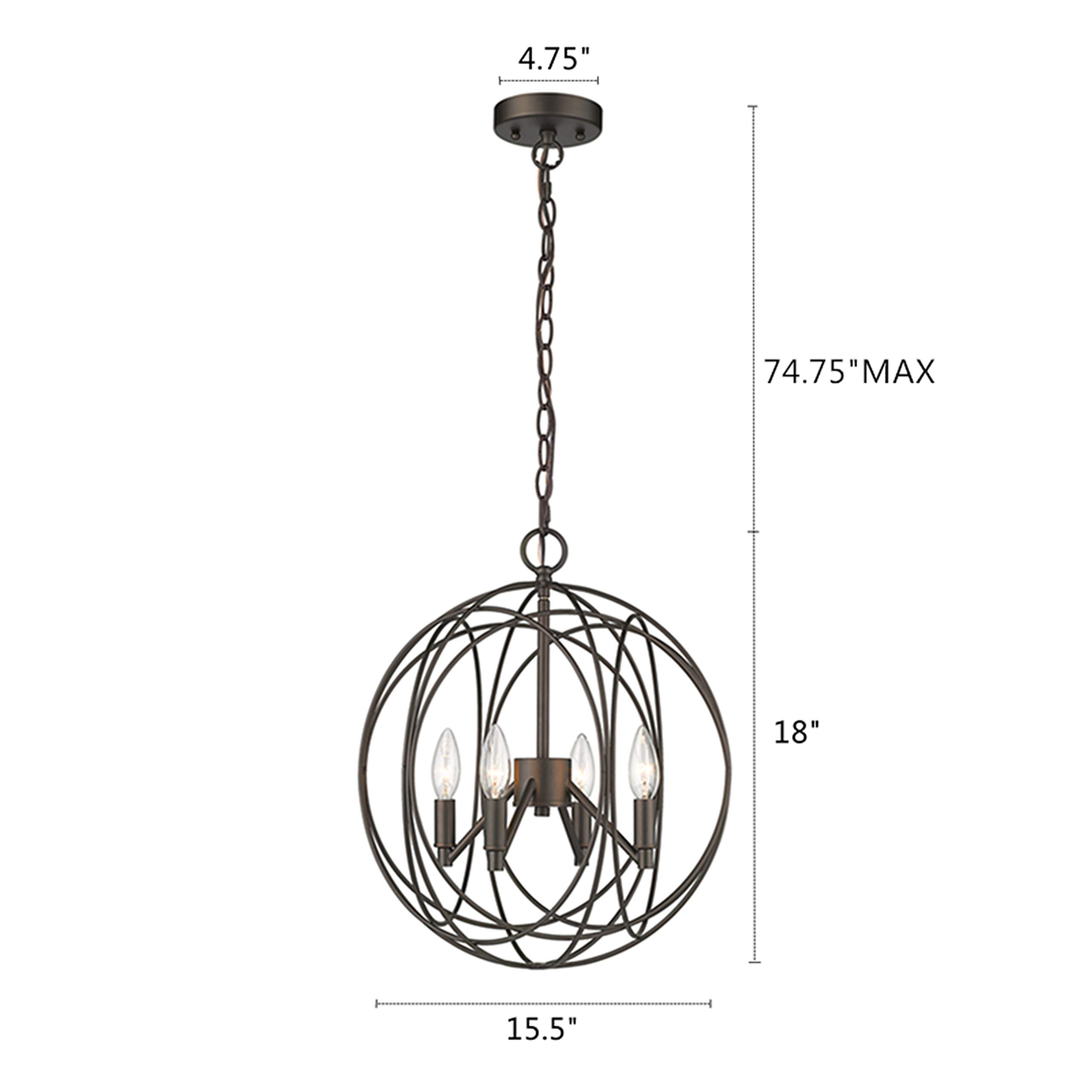 Farmhouse 4-Light Rubbed Bronze Ceiling Pendant Light Fixture - 15.5