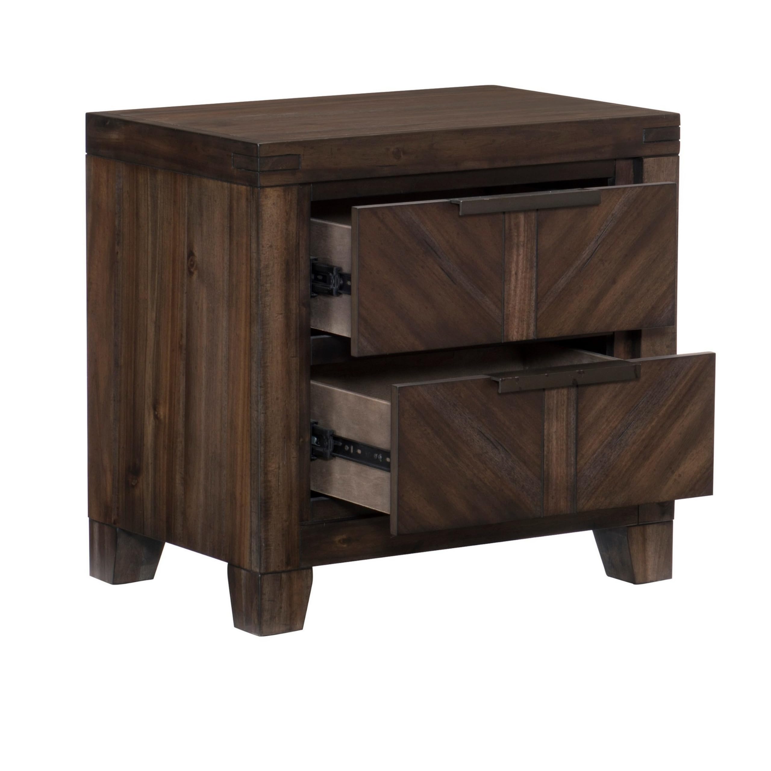 Benjara 2-Drawer Wooden Nightstand with Antique Handles & Chamfered Feet - Brown Finish Bedside Table for Bedroom, Living Room, or Office