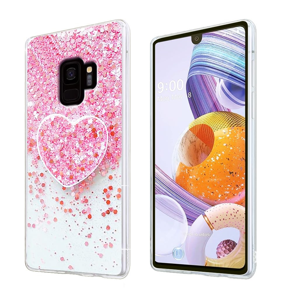 Samsung Galaxy S9 Phone Case with Stand & Lanyard - Shockproof Soft TPU Cute Pink Case for Women Girls - Perfect for Daily Use, Travel & Work Protection