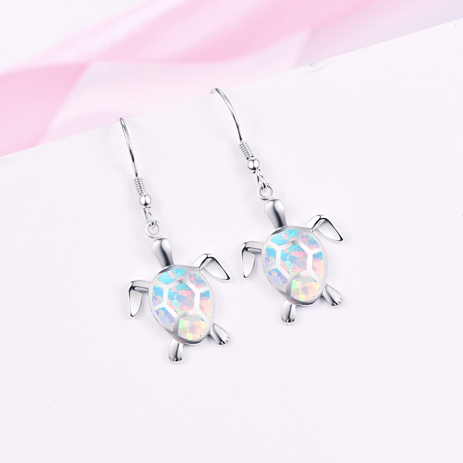 KINGWHYTE 925 Sterling Silver Turtle Dangle Earrings with Hawaiian Blue Opal - Elegant Animal Jewelry for Women | Perfect Gift for Beach Vacations, Summer Outfits & Boho Fashion