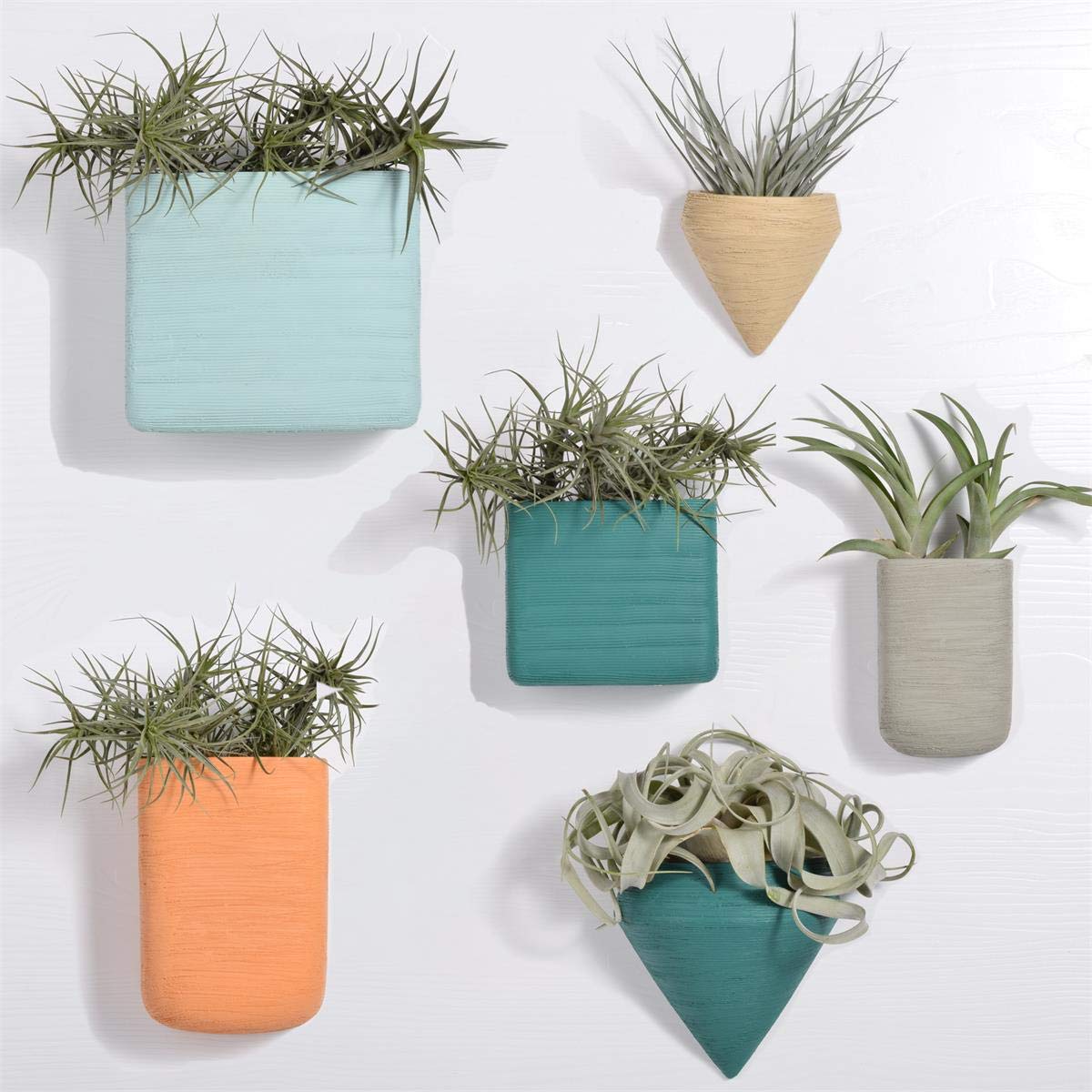 Ecosides Set of 6 Ceramic Wall Hanging Geometric Planters - Modern Home Decor for Succulents, Air Plants & Faux Greenery | Perfect for Living Room, Bedroom & Office Wall Decor