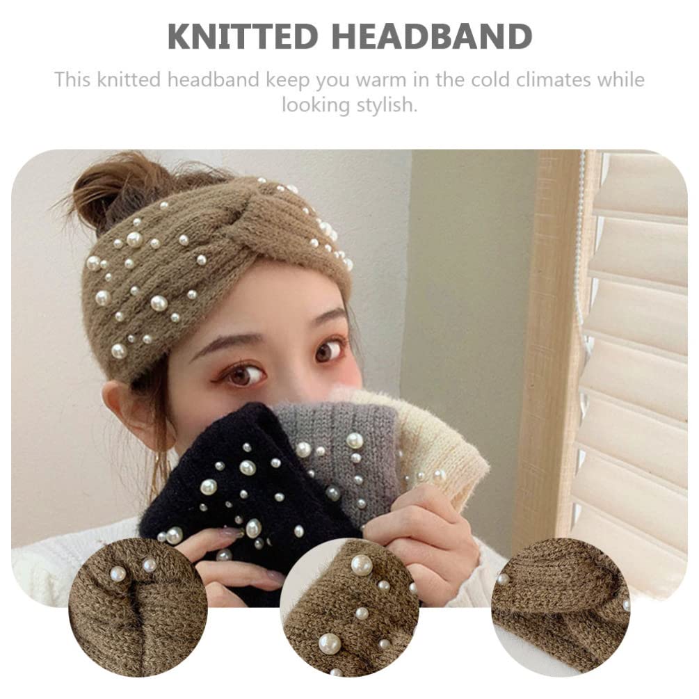 VALICLUD Women's Pearl Knit Headband - Soft Plush Ear Warmer Winter Headwrap with Elegant Pearls, Warm Fleece Lined Headgear for Cold Weather - Perfect for Outdoor Activities, Winter Fashion, and Holiday Gifts