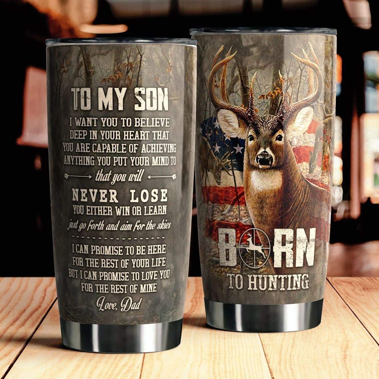 Custom Hunting Tumbler for Men - Personalized 'Born to Hunt' Insulated Cup - 20oz Stainless Steel Travel Mug for Outdoor Enthusiasts - Perfect Gift for Son, Dad & Hunters - Ideal for Camping, Hiking & Hunting Trips