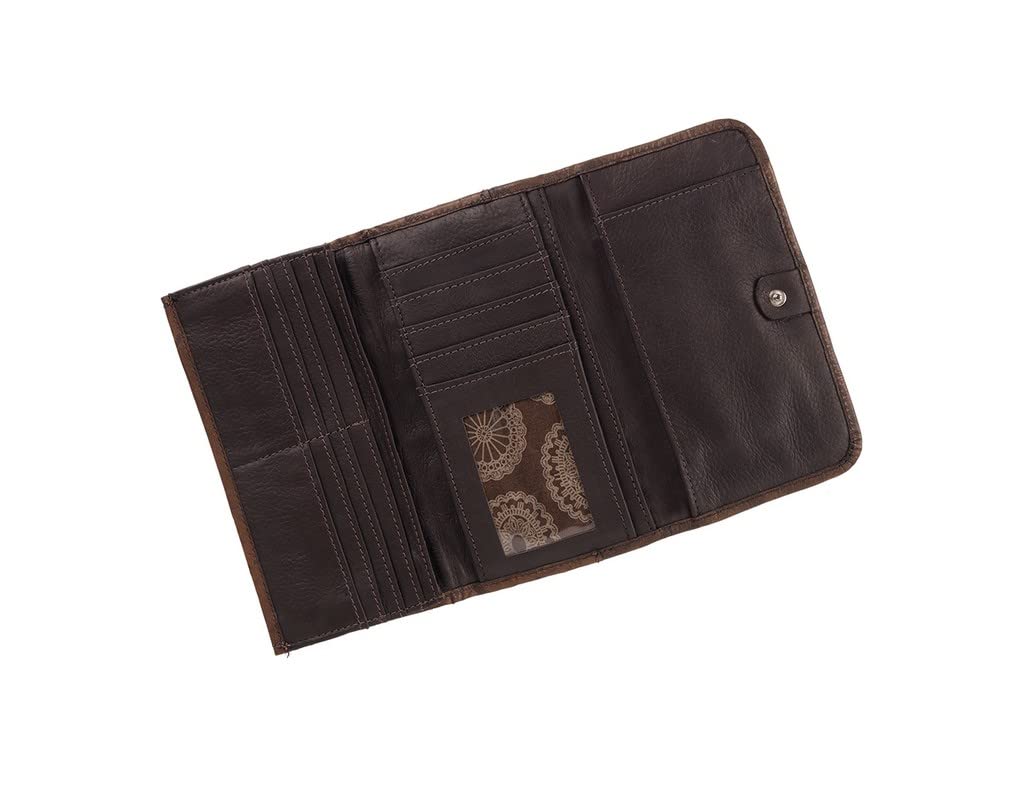 American West Leather Driftwood Women's Tri-Fold Wallet Sand - Genuine Leather RFID Blocking Wallet for Women - Perfect for Travel, Shopping & Everyday Use