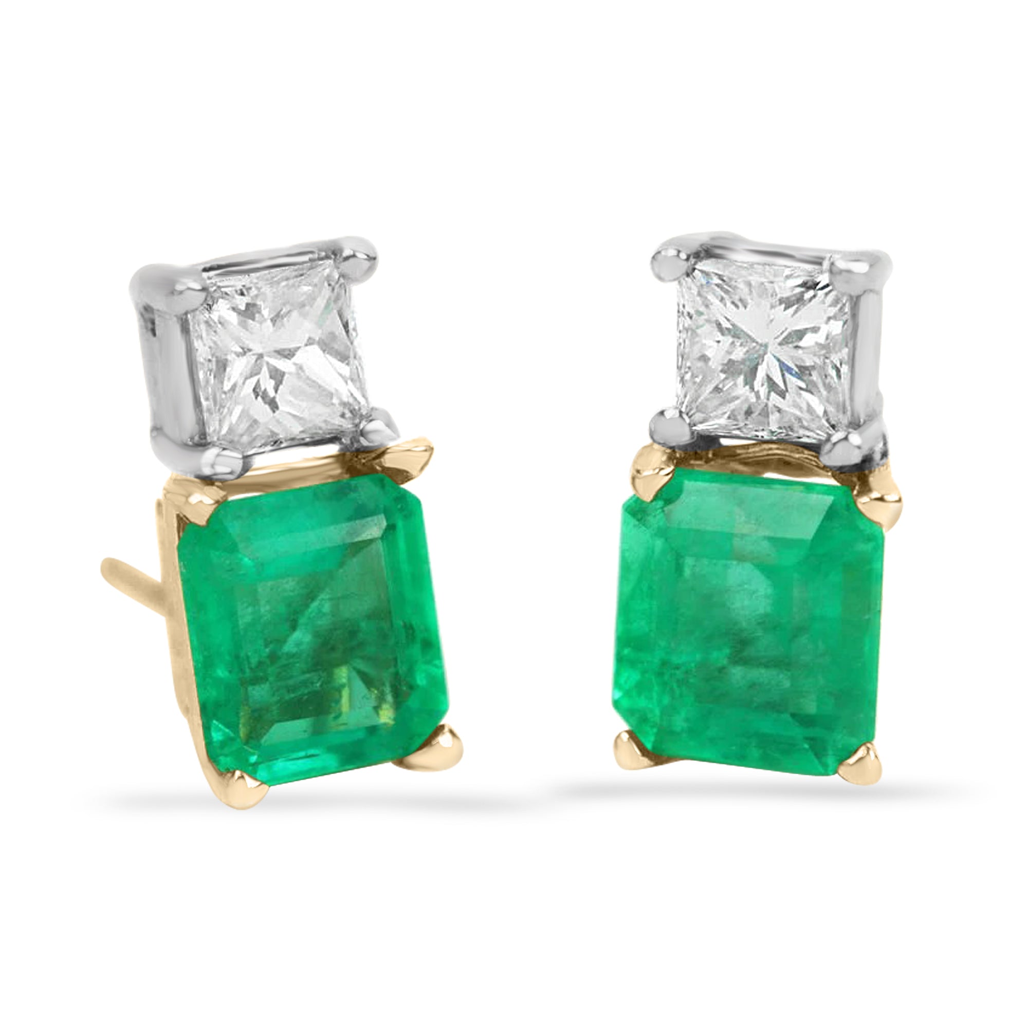3.0tcw Natural Colombian Emerald & Diamond Stud Earrings in 18K Gold - Fine Jewelry for Women, Gift for Anniversary, Birthday & Special Occasions
