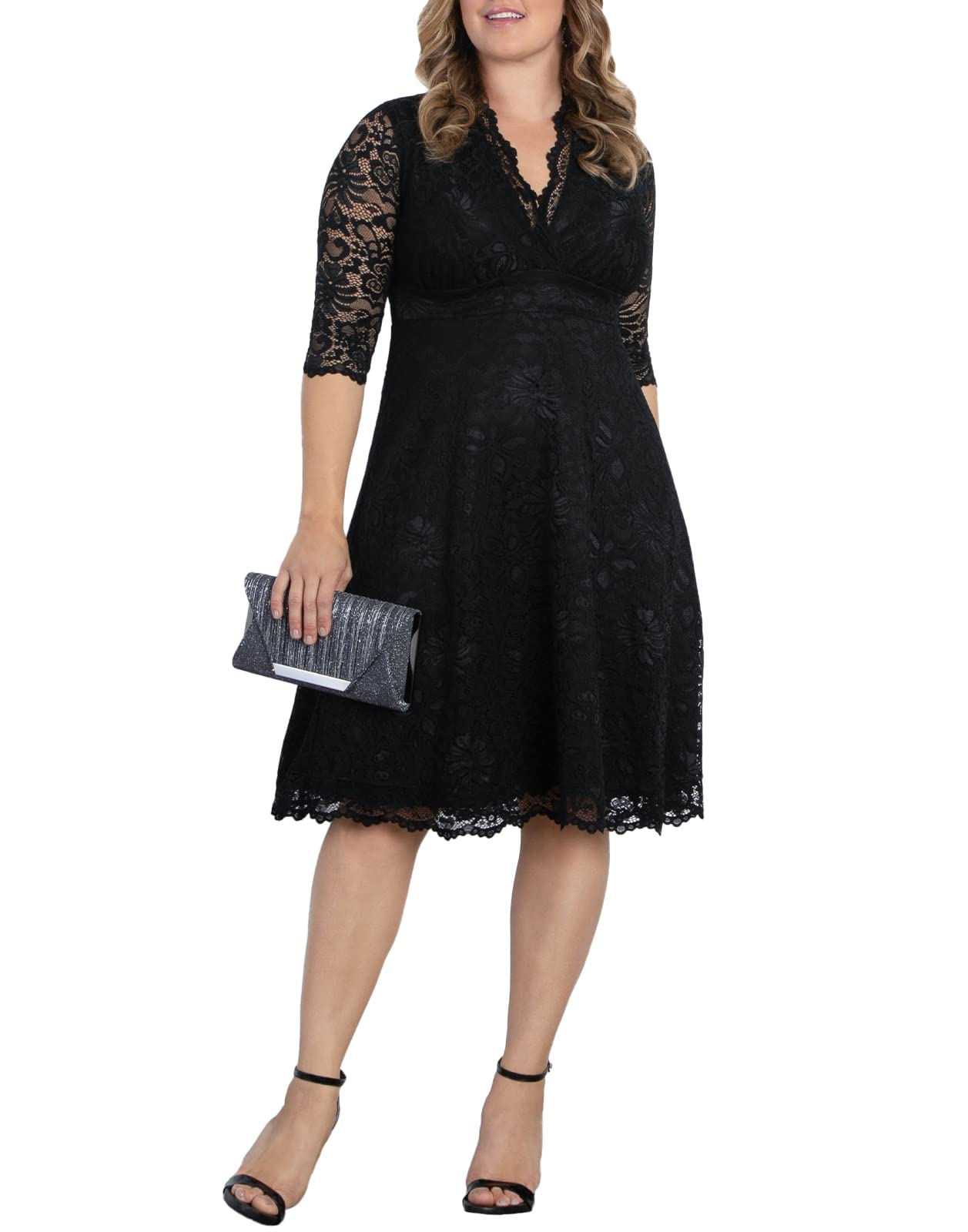 Kiyonna Women's Plus Size Lace Cocktail Dress for Special Occasions - Elegant Mademoiselle Style for Weddings, Parties & Evening Events