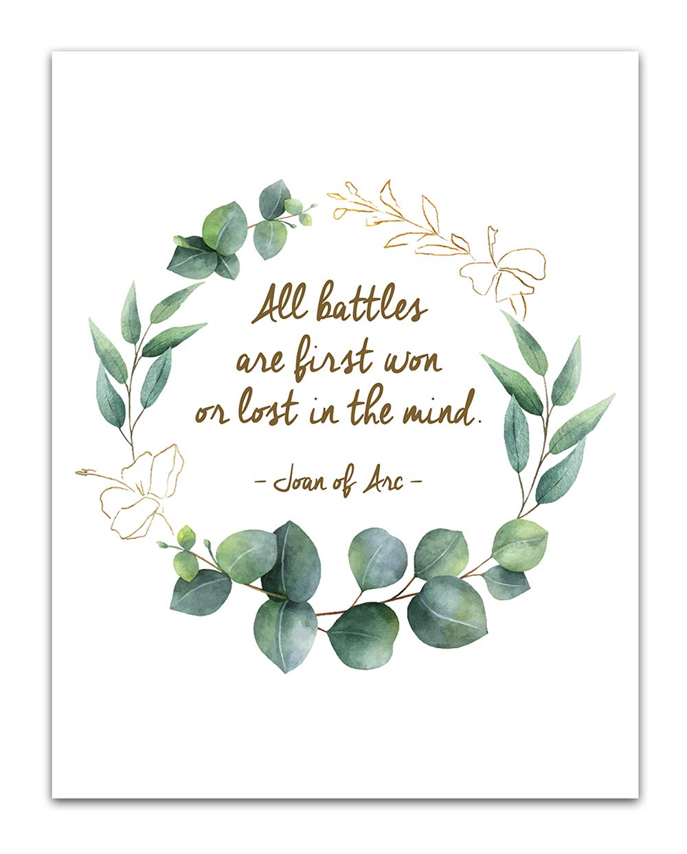 TJ Originals - 'All Battles Are First Won or Lost in the Mind' Joan of Arc Christian Bible Quote Wall Art Print, 11 x 14 Inches, Inspirational Home & Office Decor, Hibiscus Wreath Design – Perfect Gift for Family, Friends, Bible Study Groups & Faith-Based Spaces