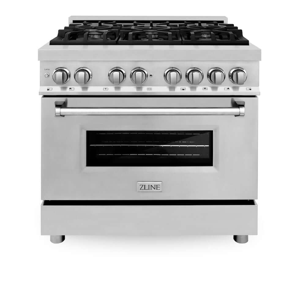 ZLINE 36 Inch Stainless Steel Dual Fuel Range Kitchen Package with Convertible Vent Hood & 24 Inch Microwave Oven (3KP RARHMWO 36) - Perfect for Modern Kitchens, Home Renovations & Professional Chefs