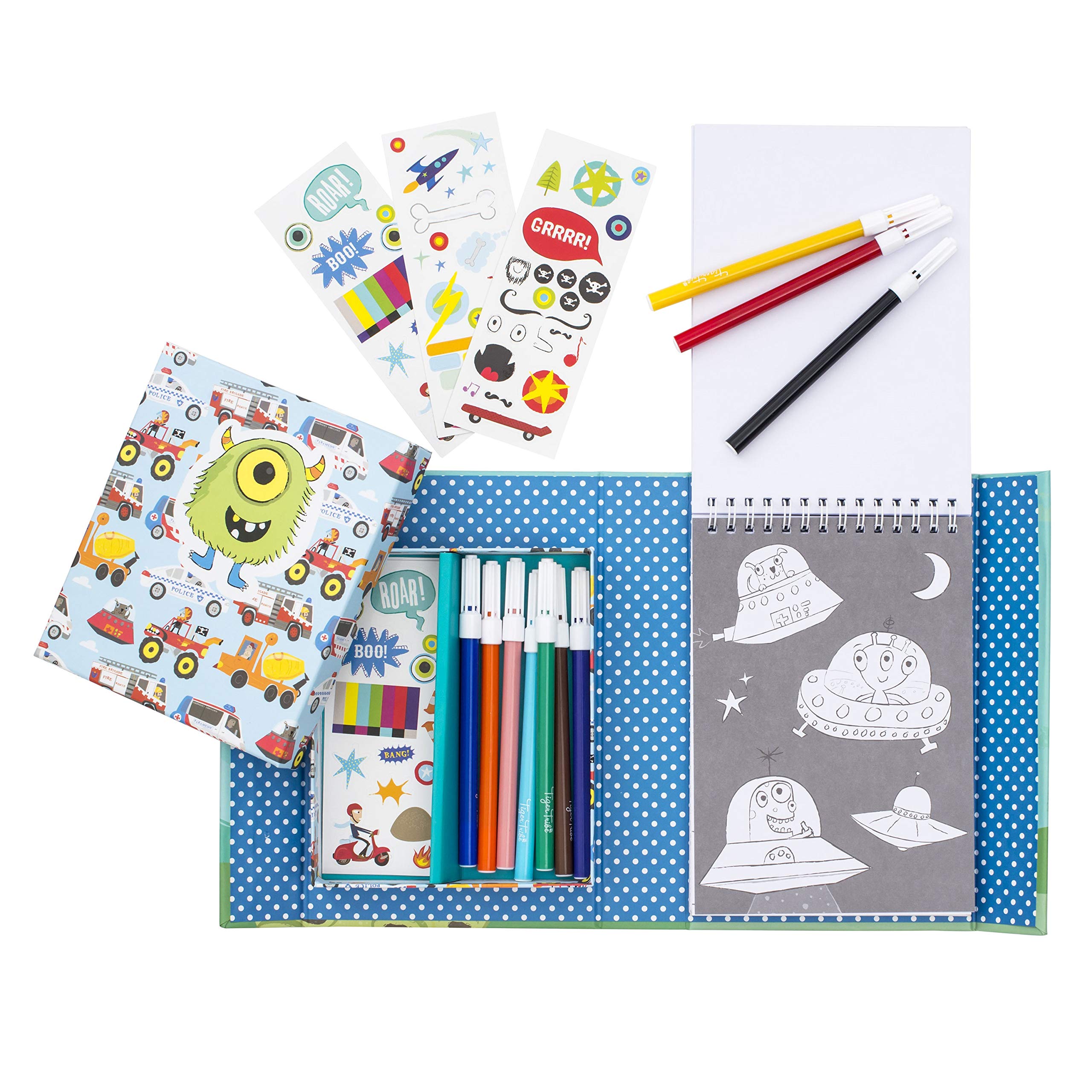Adventure Theme Coloring Set - Portable Travel Art Kit with All Supplies Included - Easy Clean Up & Storage - Kids Art Supplies for Ages 3+ (Blue, 60207) - Perfect for Road Trips, Airplane Travel & Restaurant Activities