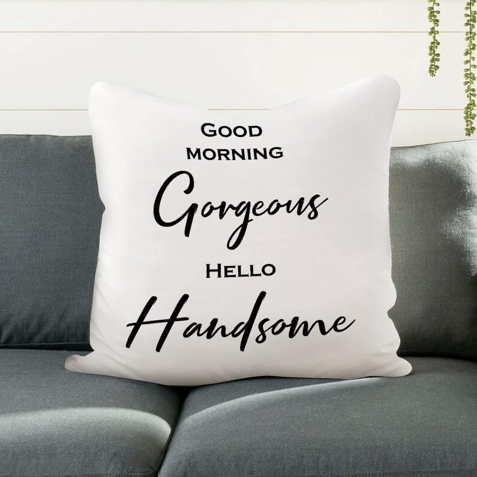 Premium 26x26 Inch Canvas Pillow Covers - Double Sided Printed Decorative Throw Cushion Covers with Zipper Closure | Square Pillow Cases for Sofa, Bed & Home Decor | Perfect Housewarming Gift for New Home | Good Morning Gorgeous & Hello Handsome Designs