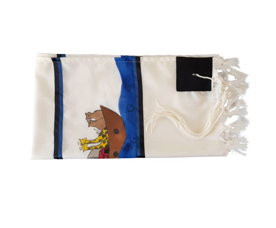 Noah's Ark Hand-Painted Bar Mitzvah Tallit Set - Modern Jewish Prayer Shawl for Boys | Perfect for Synagogue Services & Coming-of-Age Ceremonies