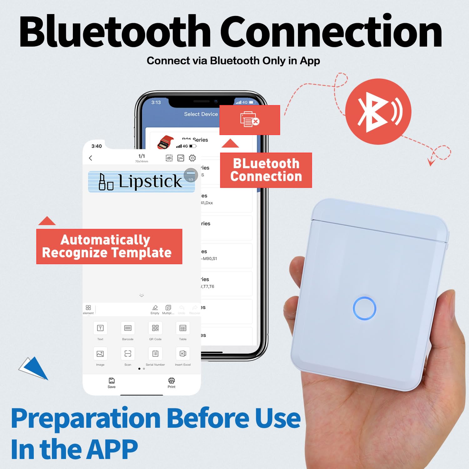 D110-M Portable Bluetooth Label Maker Machine with Tape - Handheld Label Printer for Home & Office Organization, Includes Multiple Templates, USB Rechargeable (Light Blue) - Perfect for Phone Labeling, Pantry Organization & File Sorting